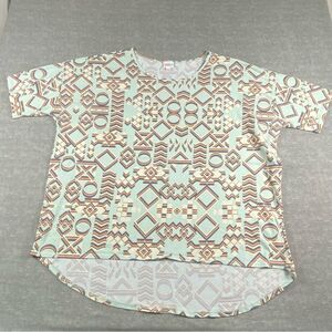 LulaRoe Womens Brown/Creme Art Nouveau Print Short Sleeve Crew Neck Blouse 3XL‎